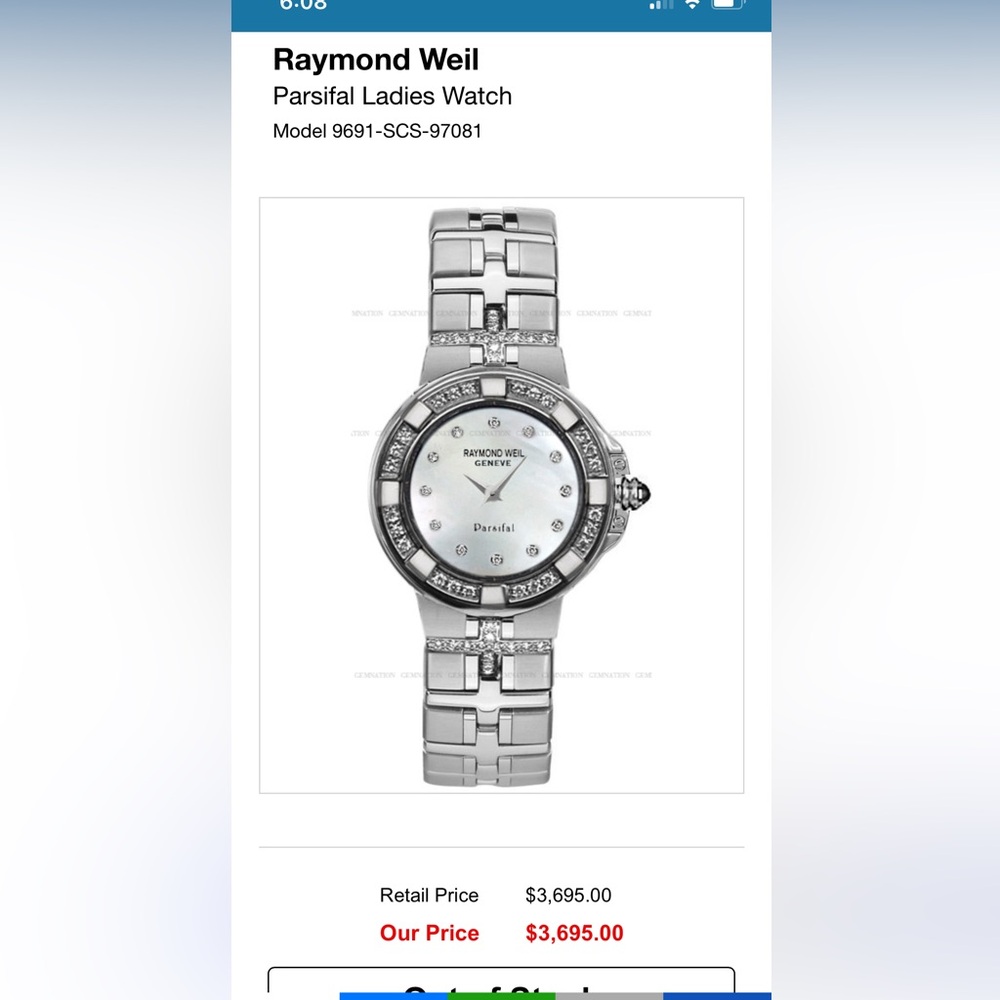 Ladies Raymond Weil Stainless Diamond Parsifal Watch 9691 Mother of Pearl - Picture 7 of 7